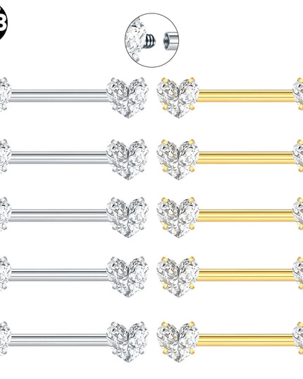 1/5PCS Titanium 14G Nipple Piercing Jewelry Crystal CZ Nipple Rings For Women Girls Heart Zircon Nipple Barbells Mamilo Piercing