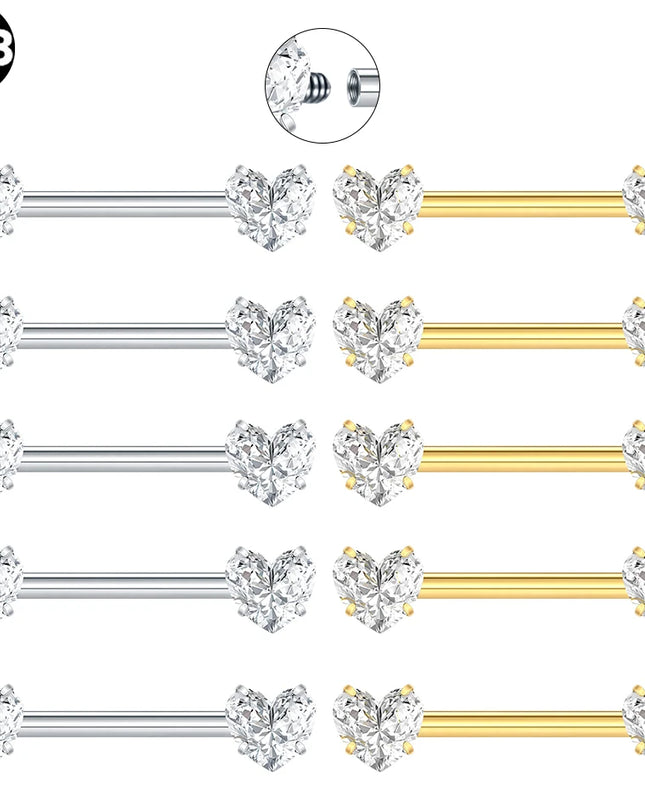 1/5PCS Titanium 14G Nipple Piercing Jewelry Crystal CZ Nipple Rings For Women Girls Heart Zircon Nipple Barbells Mamilo Piercing