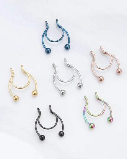 Women Colorful Fake Septum Jewelry Nose Ring Non Piercing Stainless Steel