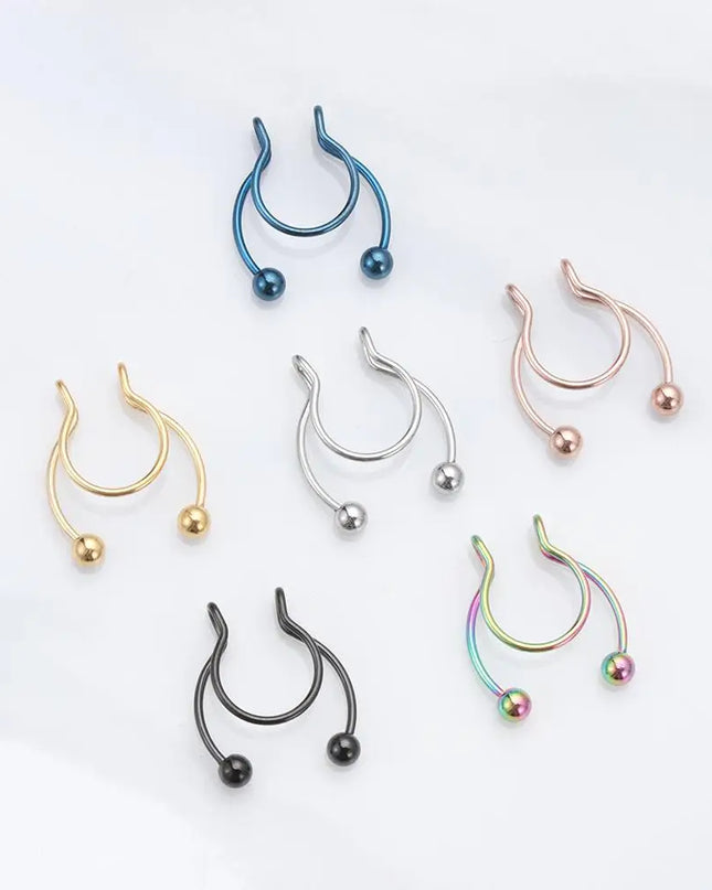 Women Colorful Fake Septum Jewelry Nose Ring Non Piercing Stainless Steel