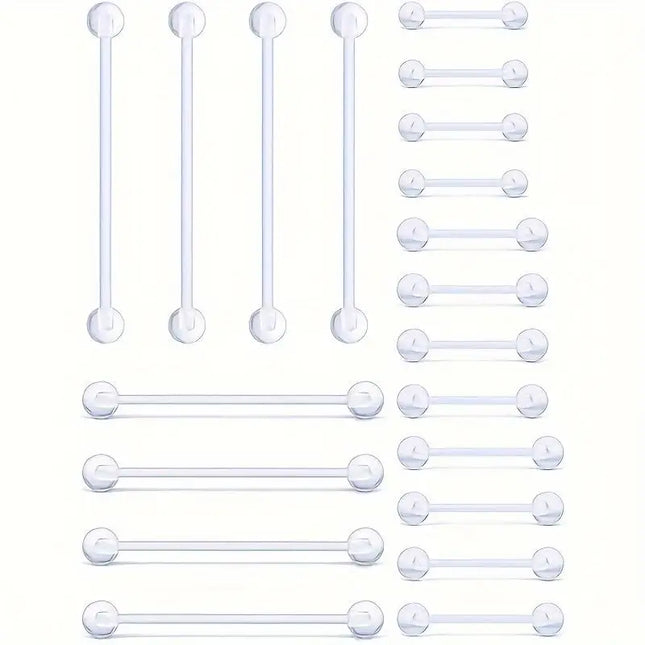10pcs 12-38mm Clear Acrylic Barbell Piercing For Nipple Rings Tongue Industrial Stud Earrings Anti-allergy Jewelry Y2K