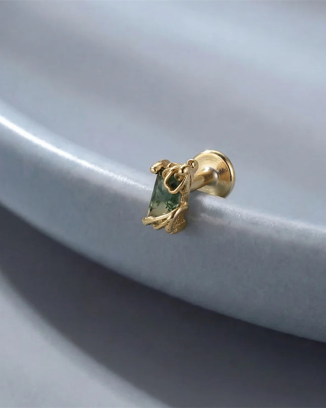 Aide 1PC 925 Sterling Silver 18K Gold Threaded Piercing Earring Women Ins Green Red Colors Zircon  Ear Bone Nail Gift Jewelry