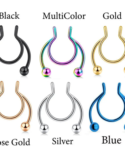 Women Colorful Fake Septum Jewelry Nose Ring Non Piercing Stainless Steel