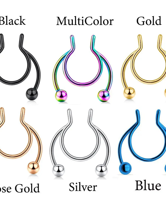 Women Colorful Fake Septum Jewelry Nose Ring Non Piercing Stainless Steel