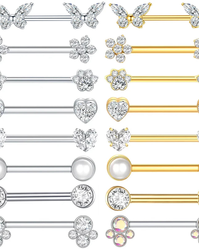 1Pc G23 Titanium Nipple Ring Straight Barbell Piercing Zircon Internally Threaded Nipple Bars Piercing Ring Women Body Jewelry