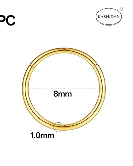18G gold nose ring for men and women, hinged clicker septum ring for nose/cartilage/body piercing jewelry, 6mm/8mm/10mm/12mm