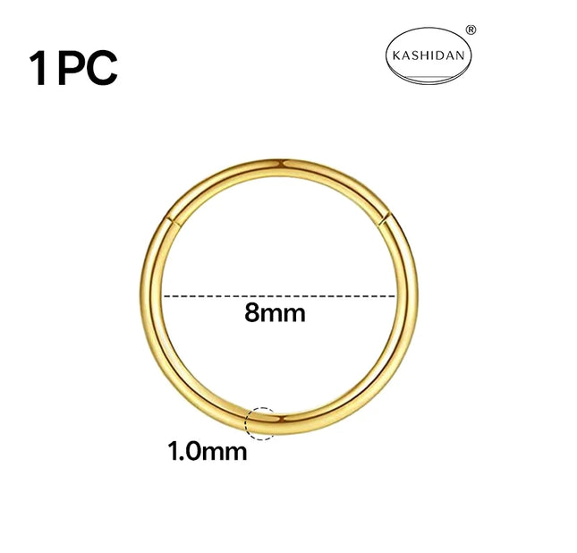 18G gold nose ring for men and women, hinged clicker septum ring for nose/cartilage/body piercing jewelry, 6mm/8mm/10mm/12mm