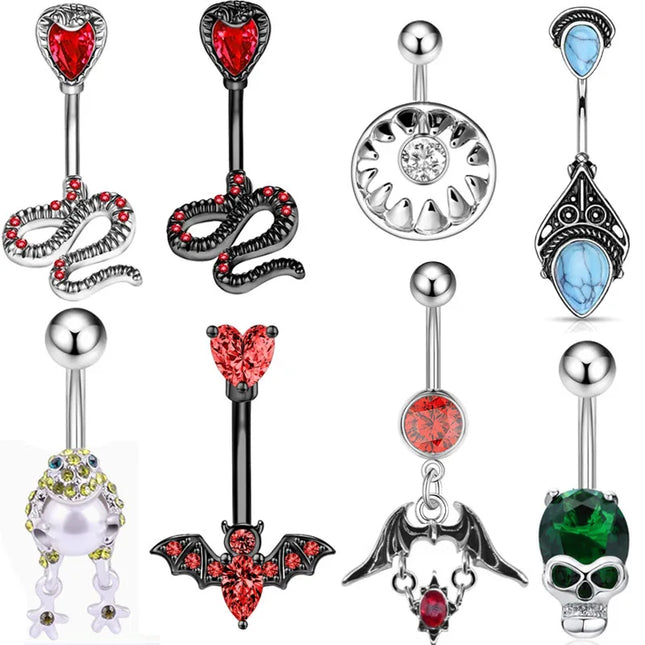 1PCS Bat Belly Button Piercing Jewelry 14G Claw Belly Ring Body Piercing Bee Navel Piercing Heart Belly Bars Piercings Ombligo