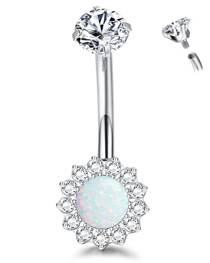 G23 Titanium Belly Button Ring for Women Cubic Zirconia Opal 14G Gold Plated Belly Ring Hypoallergenic for New Piercing With Box