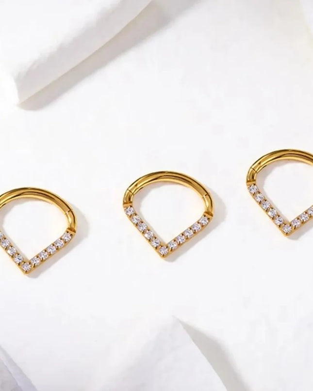 Golden Surgical Steel Septum Nose Clicker Hinged Teardrop Shape Rhinestone Nose Ring Black Gold Body Piercing Jewelry Women