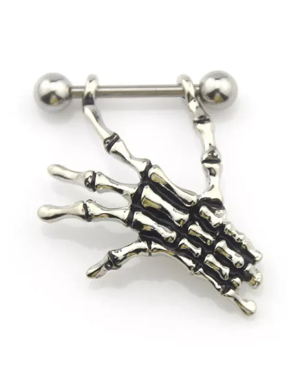 2 Pieces High Quality Skull Hands Punk Titanium Surgical Stainless Steel Barbell Nipple Piercing Body Jewelry For Women Men