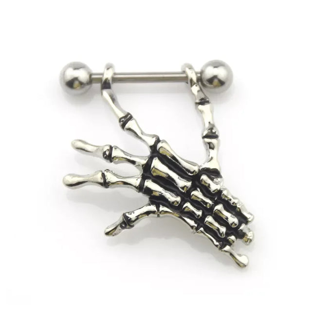 2 Pieces High Quality Skull Hands Punk Titanium Surgical Stainless Steel Barbell Nipple Piercing Body Jewelry For Women Men