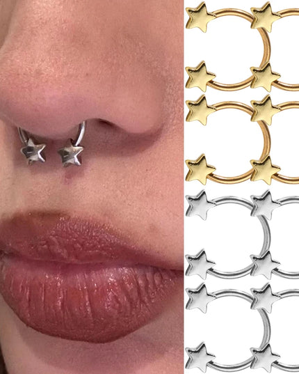 Star Shaped Septum Rings Surgical Steel Body Piercing Jewelry Vertical Star Nose Ring Jewelry Lip Rings for Women Men