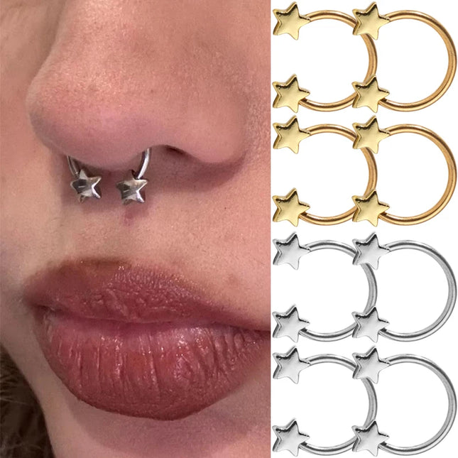 Star Shaped Septum Rings Surgical Steel Body Piercing Jewelry Vertical Star Nose Ring Jewelry Lip Rings for Women Men