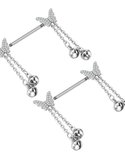 2pcs Cute Bear Butterfly Dangle Nipple Piercings Stainless Steel Cross Star Hanging Nipple Shield Barbell for Women Nipple Rings