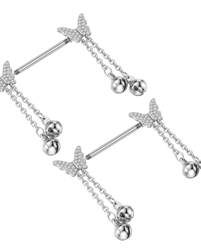 2pcs Cute Bear Butterfly Dangle Nipple Piercings Stainless Steel Cross Star Hanging Nipple Shield Barbell for Women Nipple Rings