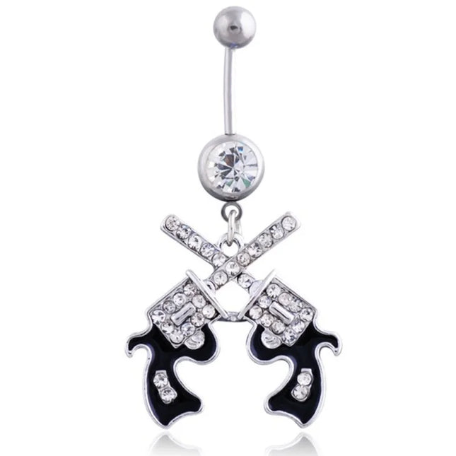 Belly Button Rings Gun Piercing Navel Ring Clear Gem Navel Button Ring Body Jewelry Ombligo Nail Belly Piercing for Women Girls