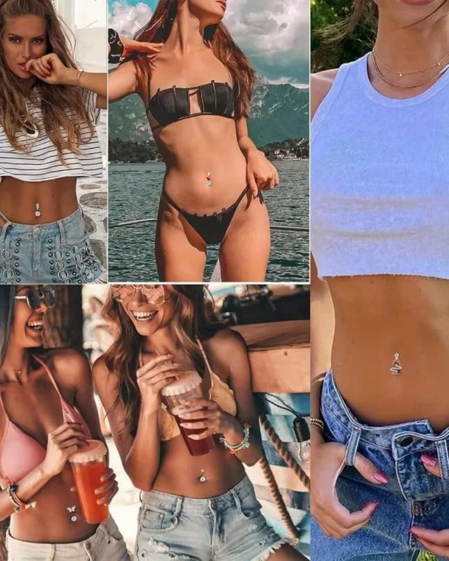 Bobisty Navel Ring 14G Heart Snake Butterfly CZ Dangling Belly Ring for Women Stunning Belly Button Piercing Jewelry