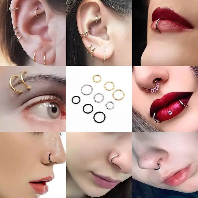 6Pcs/lot Stainless Steel Nose Ring Body Clip Hoop for Women Men Cartilage Piercing Segment Nose Hoop Septum Clicker Lip Ear Ring