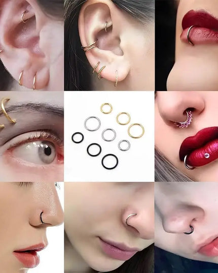 6Pcs/lot Stainless Steel Nose Ring Body Clip Hoop for Women Men Cartilage Piercing Segment Nose Hoop Septum Clicker Lip Ear Ring