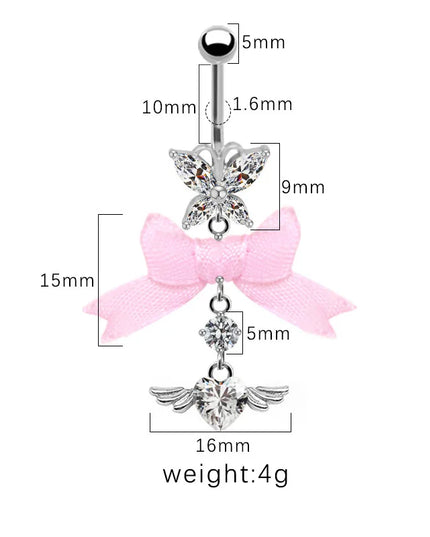 Beautiful Bow Belly Button Ring for Women Heart-shaped Belly Piercing Jewerly Surgical Steel Body Piercing Jewelry