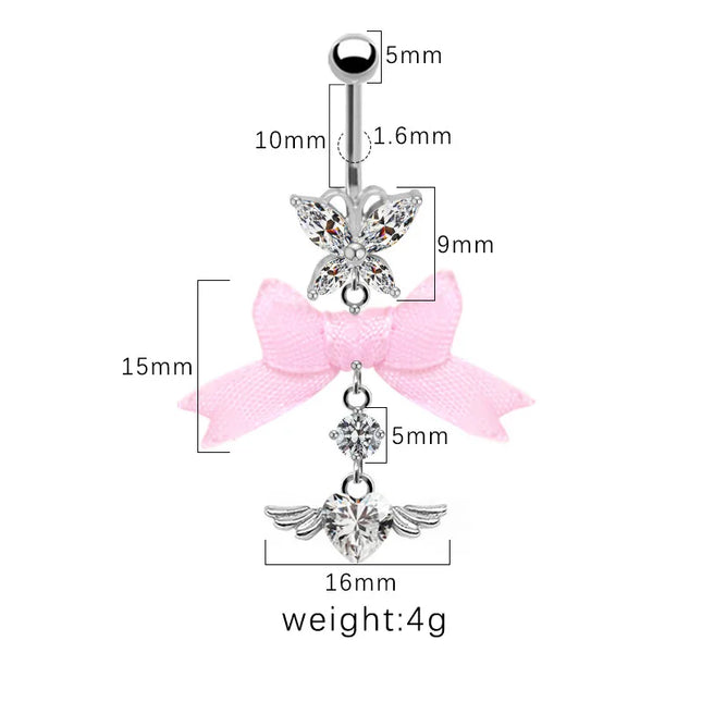 Beautiful Bow Belly Button Ring for Women Heart-shaped Belly Piercing Jewerly Surgical Steel Body Piercing Jewelry