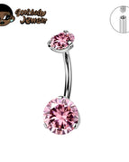 Silver-Pink CZ / Navel & Bell Button Rings / 14G 1.6x8mm|body|Curved barbell