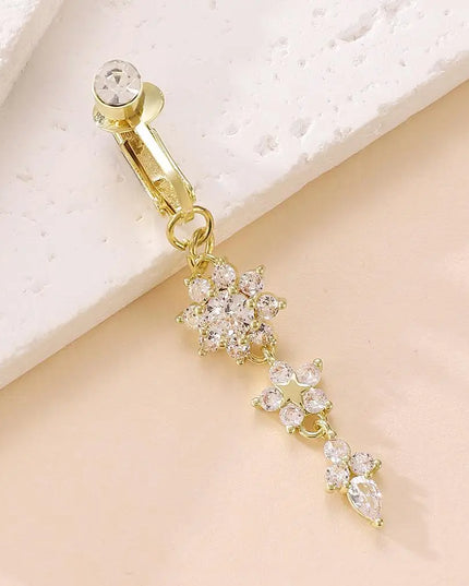 Clip On Belly Button Ring Fashion Navel Piercing Flower Pendant Belly Button Rings Belly Piercing Body Jewelry Sexy Dangle