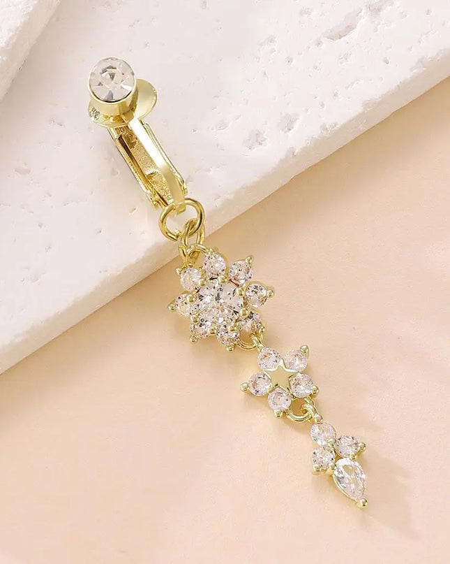 Clip On Belly Button Ring Fashion Navel Piercing Flower Pendant Belly Button Rings Belly Piercing Body Jewelry Sexy Dangle