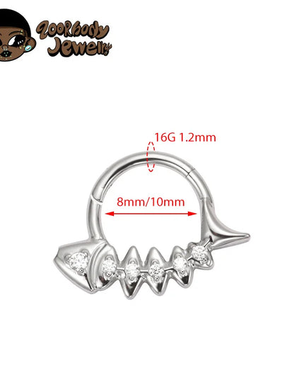 G23 Titanium Fishbone Spike Nose Ring Hinged Clicker Septem Piercing Gothic Zircon Anodized Segment Hoop Ring Daith Earring