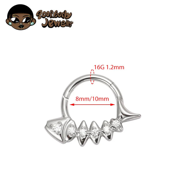 G23 Titanium Fishbone Spike Nose Ring Hinged Clicker Septem Piercing Gothic Zircon Anodized Segment Hoop Ring Daith Earring
