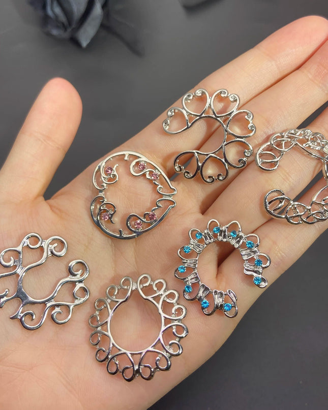 Sexy Fake Piercing Nipple Rings for Women Hollow Pattern Nipple Clamp 316L Stainless Steel Beach Party Chest Decor Body Jewelry