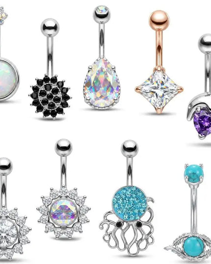 Belly Button Rings Mixed Purple Zircon Dangle Design Stainless Steel Durable Navel Rings for Daily Outfit Matching