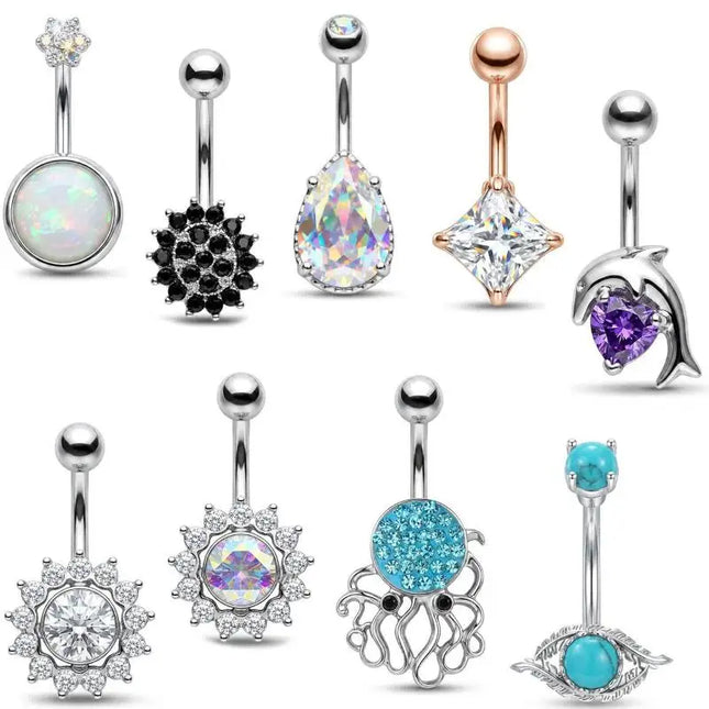 Belly Button Rings Mixed Purple Zircon Dangle Design Stainless Steel Durable Navel Rings for Daily Outfit Matching