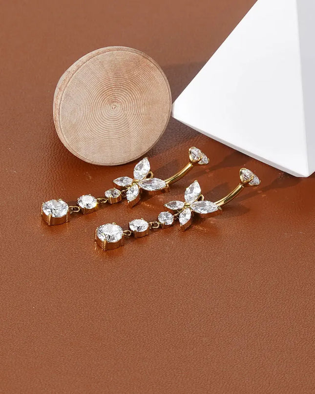 1Pc Titanium Belly Button Piercing Ring for Women CZ Heart Butterfly Dangle Navel Ring Belly Piercing Body Jewelry