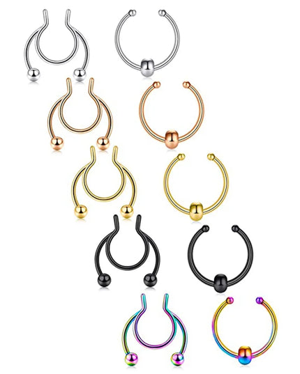 Fake Nose Septum Rings Faux Fake False Imitate Nose Rings Clip Horseshoe Hoop Ring Stainless Steel Body Non Piercing Jewelry