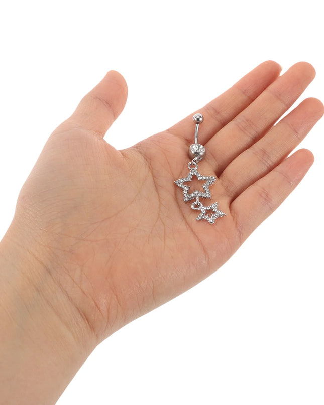 Stunning Star-Shaped Belly Button Ring Rhinestone Embellished Navel Bar for Women Dangling Style Elegant Glamorous Look