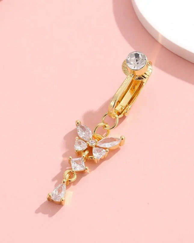 Butterfly Design Clip on Belly Button Zircon Non Piercing Fake Belly Ring Copper/alloy Material Belly Button Rings Body Jewelry