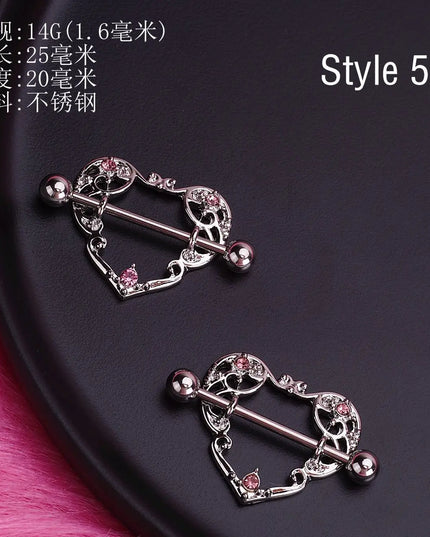 Retro Snake Nipple Piercing Jewelry Shiny Crystal Bunny Rabbit Nipple Rings For Women Girls Heart Nipple Barbells Piercing Pezon