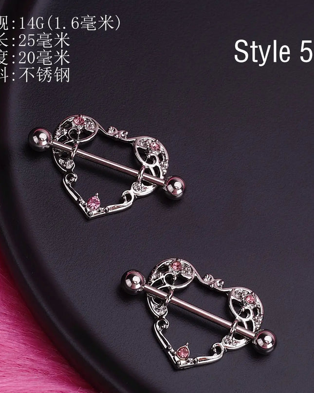 Retro Snake Nipple Piercing Jewelry Shiny Crystal Bunny Rabbit Nipple Rings For Women Girls Heart Nipple Barbells Piercing Pezon