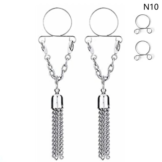1 Pair New Fake Nipple Ring Sexy Tassel Crystal Butterfly Pendant For Women Girls Adjustable Faux Nipple Piercing Body Jewelry