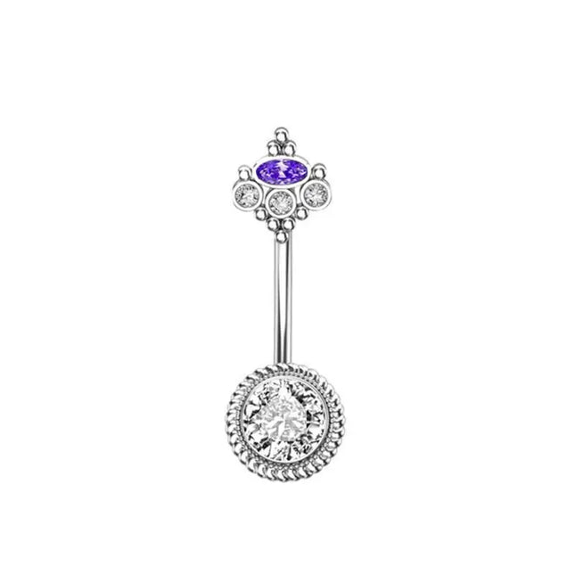 Belly Button Rings Mixed Purple Zircon Dangle Design Stainless Steel Durable Navel Rings for Daily Outfit Matching