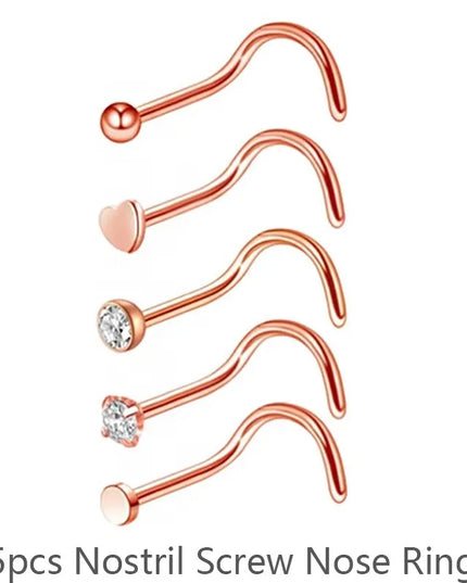 3/4/5/8/10/15/30pcs/lot Fake Nose Studs Ring Piercing Sets L-S-Shaped Curved Nose Rings Pack Steel Star Heart Moon Nose Jewelry