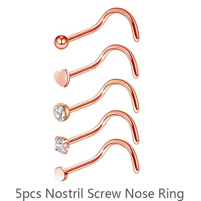 3/4/5/8/10/15/30pcs/lot Fake Nose Studs Ring Piercing Sets L-S-Shaped Curved Nose Rings Pack Steel Star Heart Moon Nose Jewelry