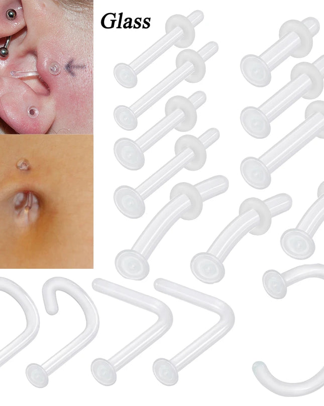 1PC Glass Nose Helix Studs Transparent Straight Curved Nose Ring Prevent Allergy Nariz Tragus Navel Piercing Body Jewelry