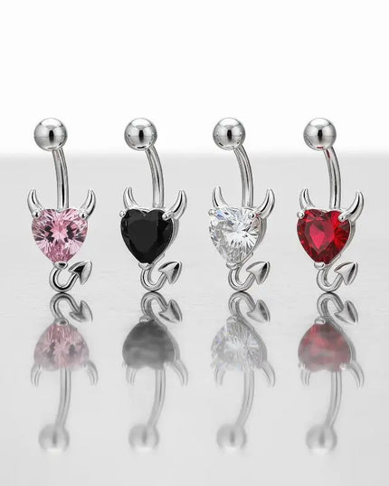 Stainless Steel Navel Belly Button Ring Heart Cubic Zirconia Cute Devil Design Perfect Gift for Girlfriend