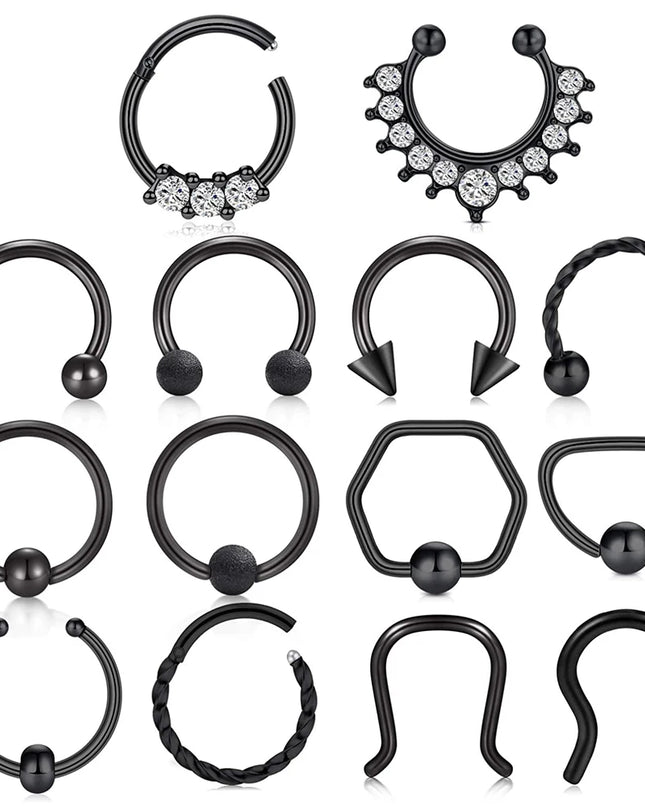 WKOUD Septum Rings Hoop Nose Ring Horseshoe Stainless Steel Cartilage Earrings Hoop Helix Tragus Septum Piercing Jewerly Black