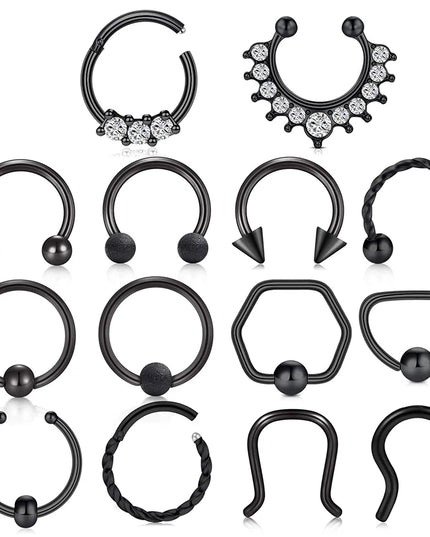 WKOUD Septum Rings Hoop Nose Ring Horseshoe Stainless Steel Cartilage Earrings Hoop Helix Tragus Septum Piercing Jewerly Black
