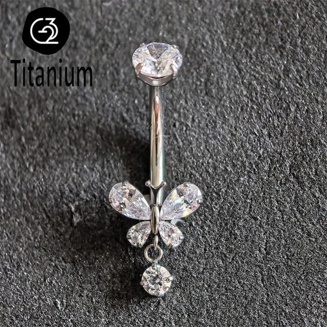 ASTM F136 G23 Titanium Belly Navel Piercing Butterfly Belly Button Rings  For Women Rhinestone Navel Rings Belly Body Jewelry