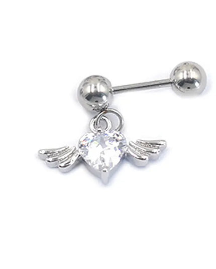 1Pc Angel Wings Helix Piercing Ear Lobe Daith Rook Tragus Cartilage Piercing Heart Cz Earring Conch Tragus Stud  Stainless Steel